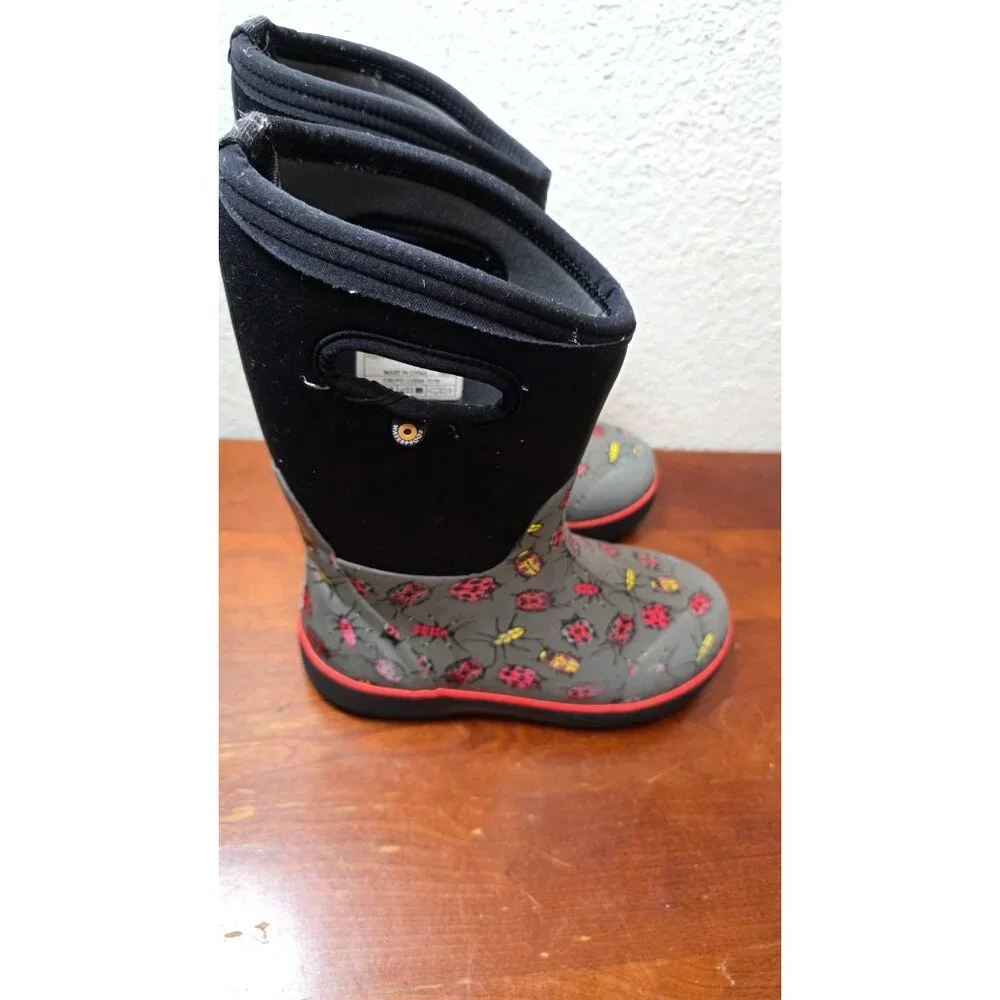Bogs Youth Waterproof Pull-On Ladybug Print Rain Neoprene Rubber‎ Boots Size 3